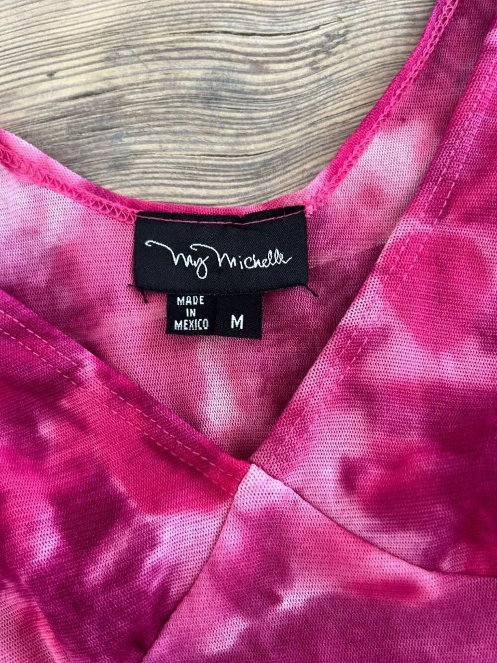 Y2K My Michelle Baby Doll Blouse Juniors M Pink Tie Dye Sheer Flutter Sleeve - Picture 4 of 6